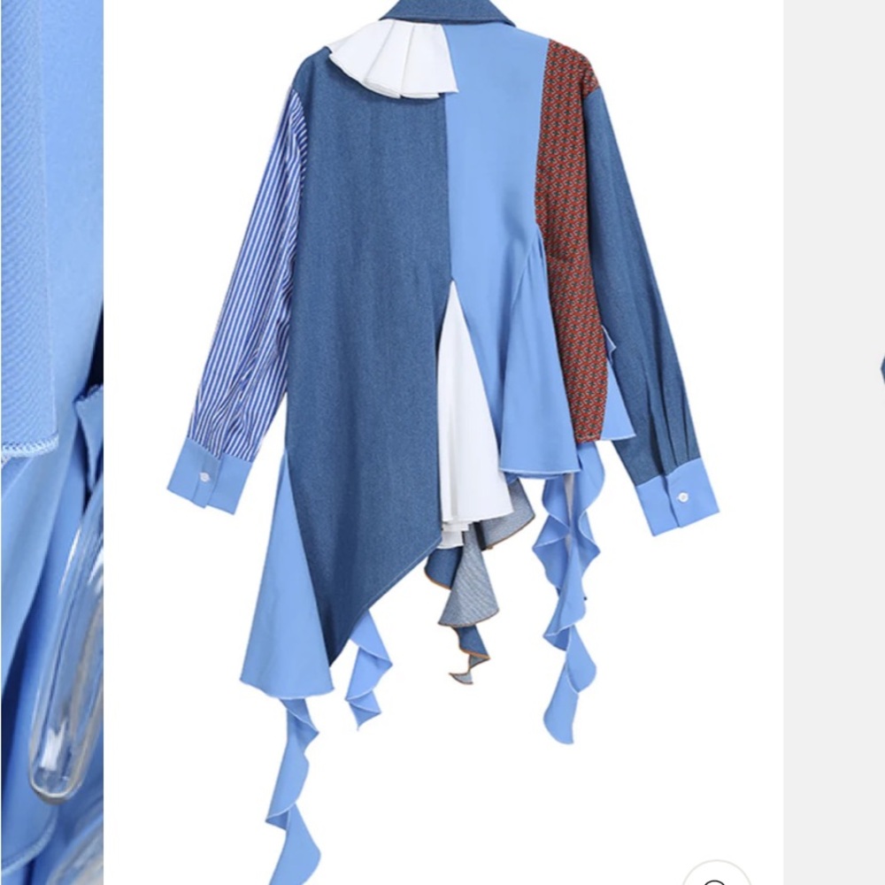 Patchwork Blue Button Down Shirt - image 6